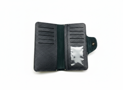 Classic Black Genuine Leather Button-Closure Wallet