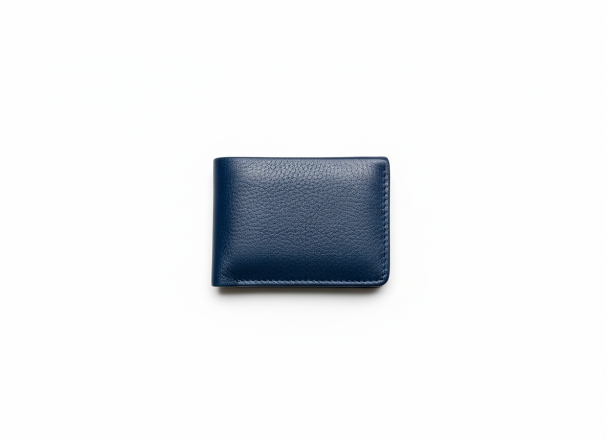 Navy Blue Genuine Leather Bifold Wallet with ID Window