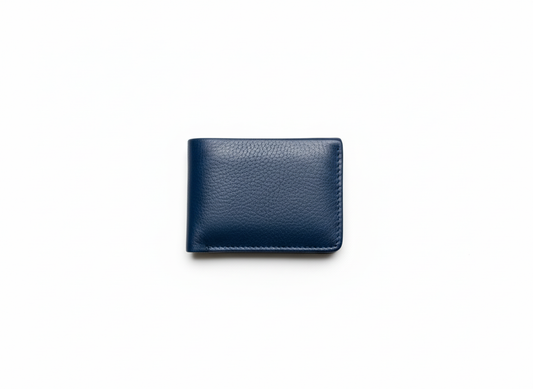 Navy Blue Genuine Leather Bifold Wallet with ID Window