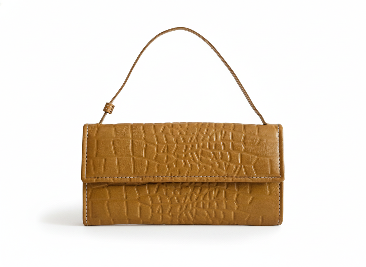 Elegant Croc-Embossed Tan Leather Clutch Handbag