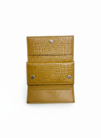 Elegant Croc-Embossed Tan Leather Clutch Handbag