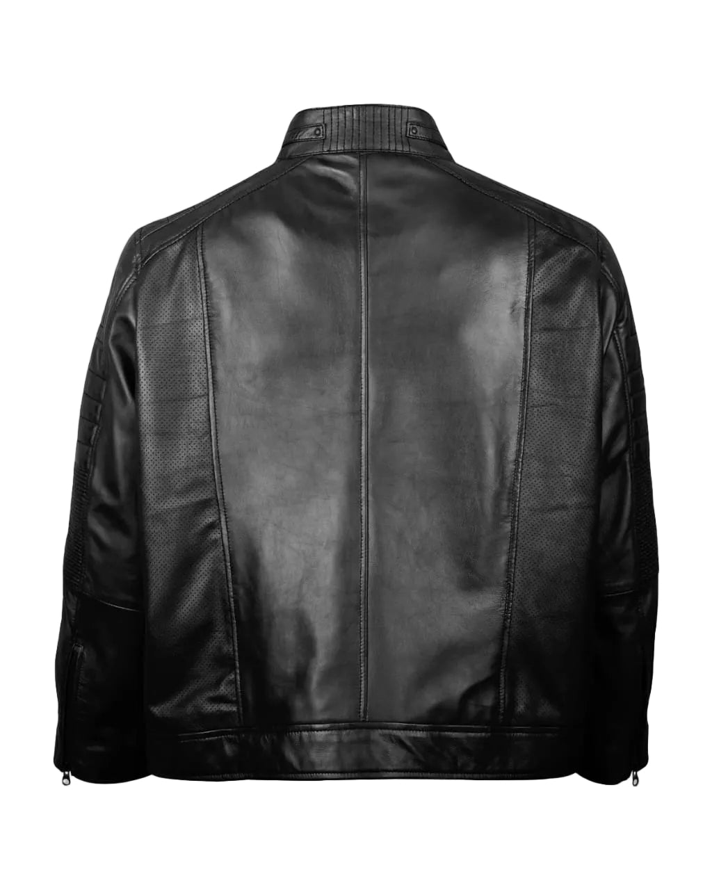 Men’s Black Genuine Leather Biker Jacket – Stand Collar Zipper Style