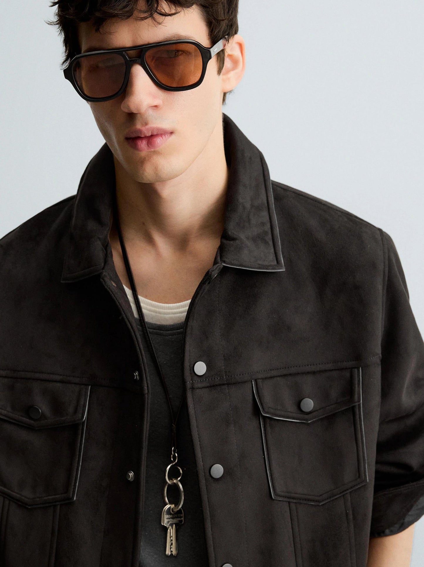 Men’s Premium Leather Suede Trucker Jacket in Onyx Black